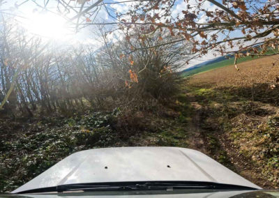 Paysage de Marche en Famenne vu depuis le 4x4 lors d'un stage